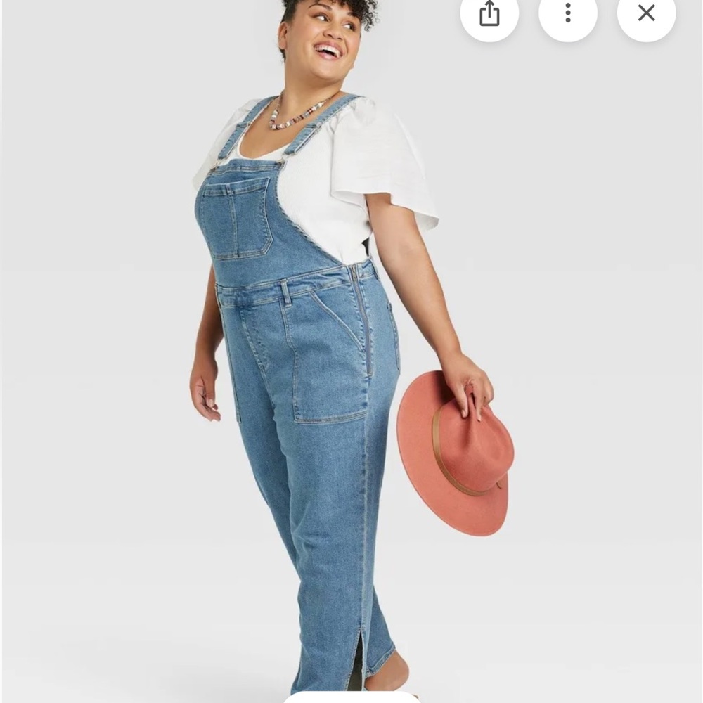 AVA & VIV Medium-Wash Cotton Blend Split-Hem Overalls